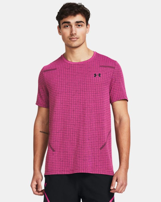 Men's UA Seamless Grid Short Sleeve, Pink, pdpMainDesktop image number 0